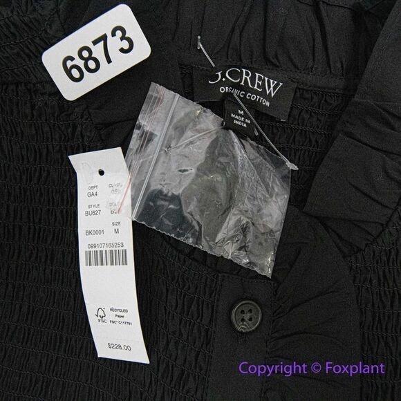 NEW J‎ CREW SMOCKED LG SLEEVE BUTTON UP RUFFLE MINI DRESS black, M - Picture 15 of 16